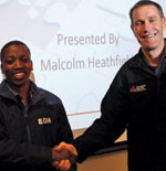 Branch chairman Mothibi Thabeng (left) thanks Malcolm after the presentation.